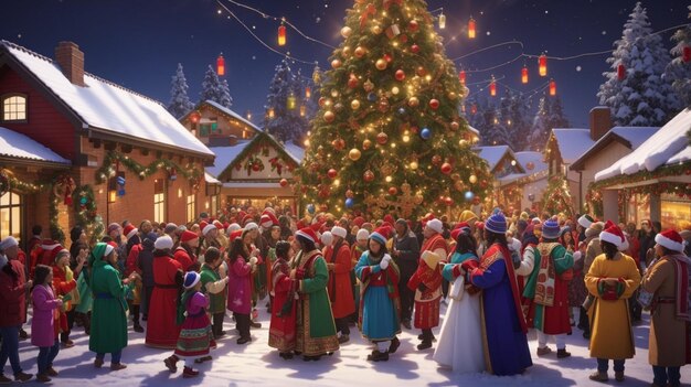 Multikulturelle weihnachtsfeier mit vielfältigen traditionen, menschen feiern weihnachten 