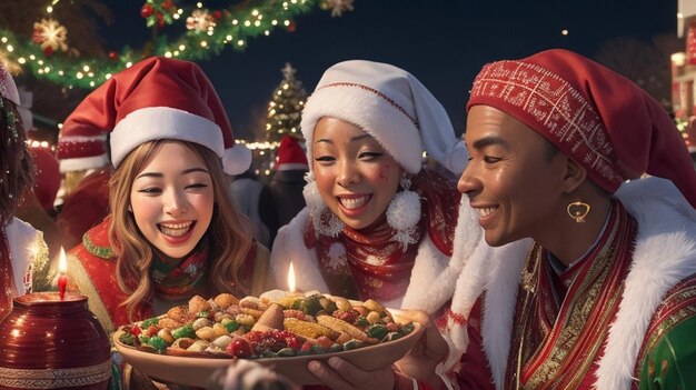 Multikulturelle Weihnachtsfeier mit vielfältigen Traditionen, Menschen feiern Weihnachten