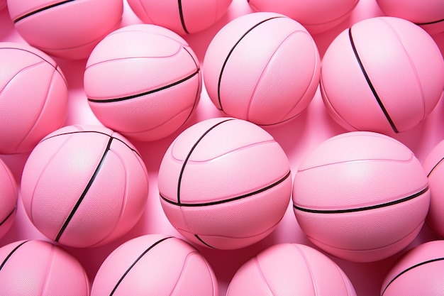 Foto múltiple pelota de baloncesto rosa en un fondo pastel