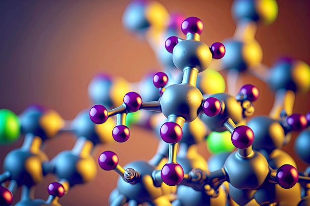 Múltiples enlaces interatómicos en la estructura química del primer plano de la molécula