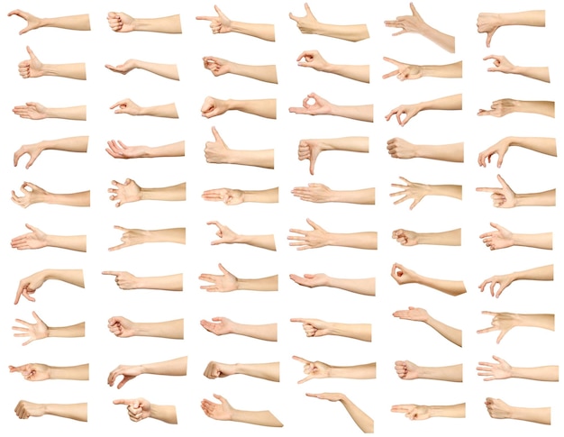 Foto múltiples imágenes de gestos de manos caucásicas femeninas aisladas