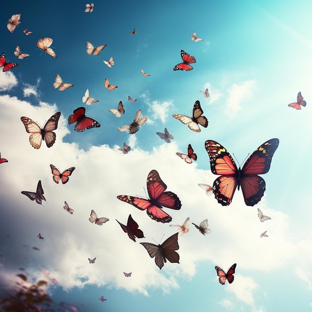 Foto múltiples mariposas volando