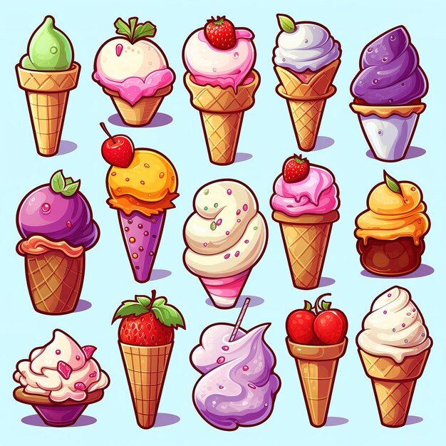 Foto múltiples pegatinas vectoriales con temática de helado lindo