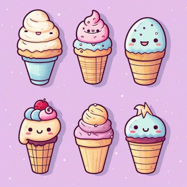 Múltiples pegatinas vectoriales con temática de helado lindo