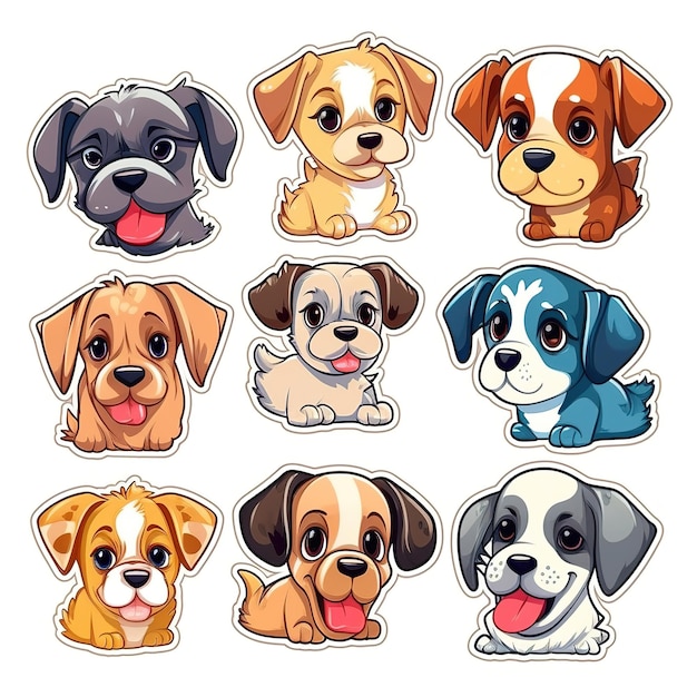 Múltiples pegatinas vectoriales con temática de perro lindo