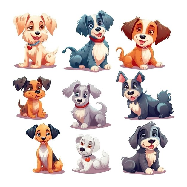 Múltiples pegatinas vectoriales con temática de perro lindo