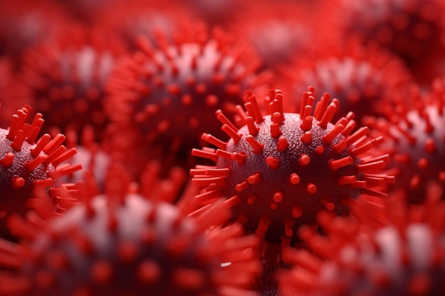 Foto multiplicação de vírus picos de vírus separando vírus vermelho