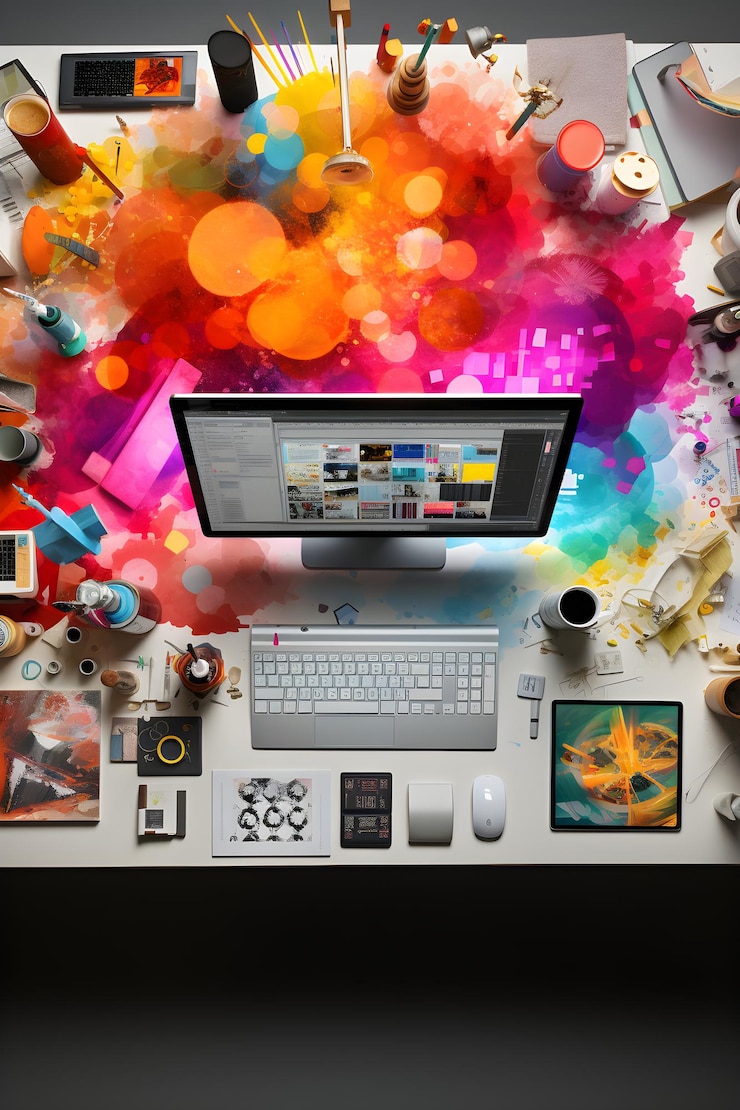 Foto multitarea en un espacio de trabajo de adobe creative cloud de alta eficiencia vibrante