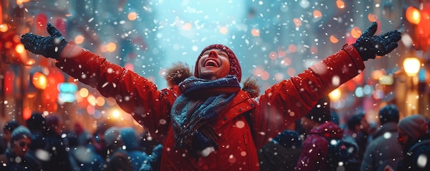 Foto una multitud alegre de personas bailando el papel tapiz