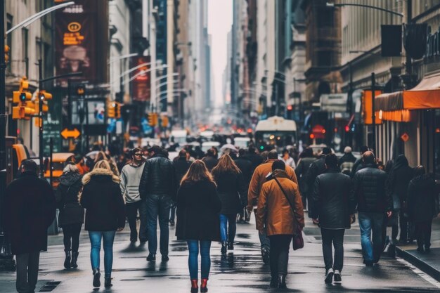 Multitud anónima en la calle de Nueva York IA generativa