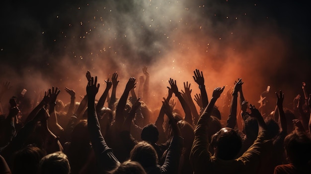 La multitud aplaudiendo en un festival de música y levantando las manos en el aire
