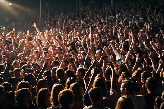 Foto la multitud aplaudiendo a los músicos del concierto en el escenario