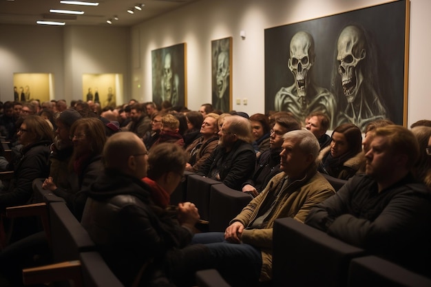 Multitud atenta participando en el Ai generativo de la sala de conferencias