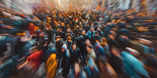 La multitud borrosa de la calle irreconocible