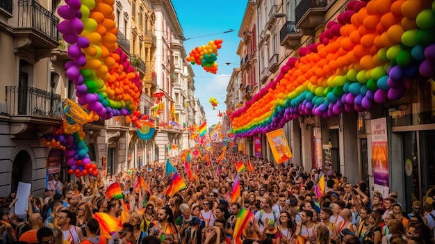 multitud celebrando el día del orgullo