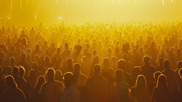 Una multitud disfruta del resplandor dorado de las luces del escenario de un concierto.