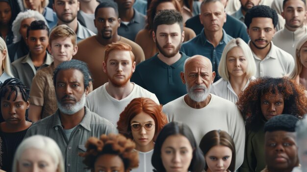 Foto una multitud diversa mira hacia adelante con expresiones neutrales que personifican la pluralidad