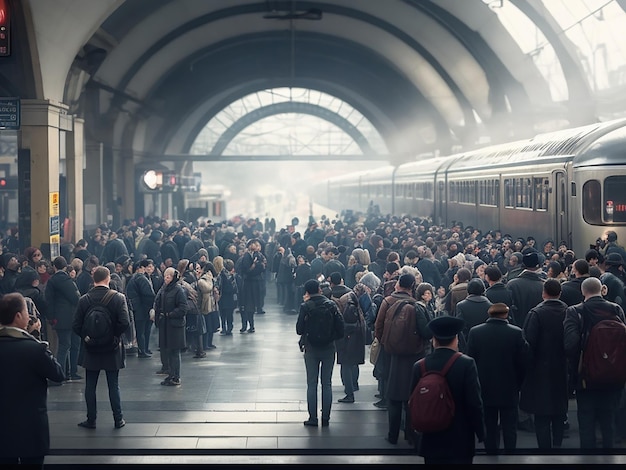 multitud en la estación de tren