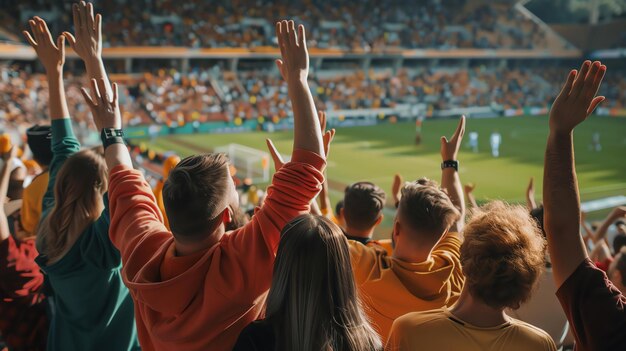 Una multitud en un estadio de deportes está animando a su equipo