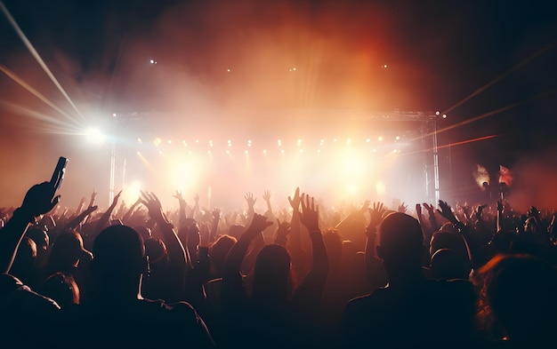 La multitud festejando las luces del escenario conciertos en vivo música de verano