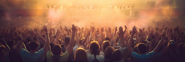 multitud en un festival de música con las manos en alto