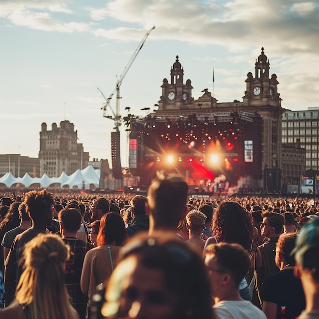 La multitud del festival de música en vivo frente al escenario Imagen de alta calidad