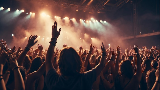 Multitud con las manos levantadas en el festival de música de verano generativo ai