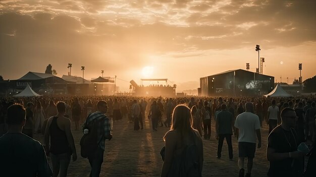 Una multitud masiva de festivales de música de verano disfrutando de música en vivo y entretenimiento