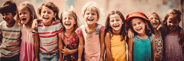 Foto la multitud de niños que se ríen en un día de verano es conmovedora y representa la alegría pura y el espíritu despreocupado de la infancia ia generativa
