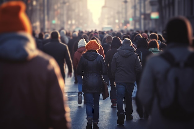Multitud de personas caminando en una calle muy transitada con IA generativa