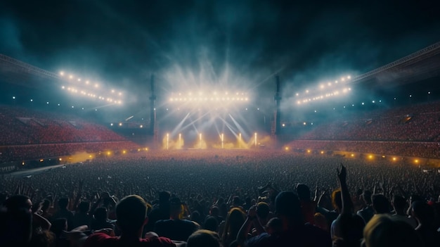 Multitud de personas celebrando el concierto del festival de música en el estadio AI generativa