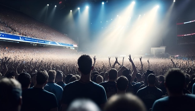 Una multitud de personas en un evento en vivo de un concierto de rock en el estadio IA generativa