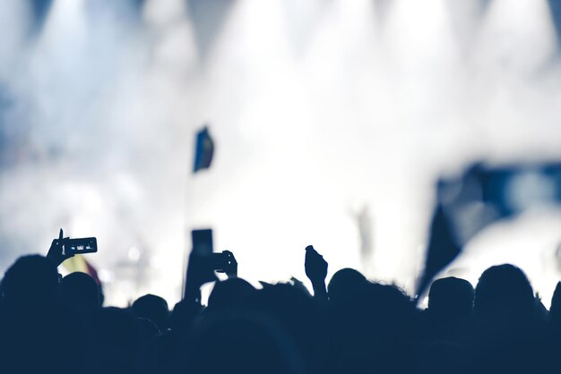 Una multitud de personas festejando durante un concierto de rock