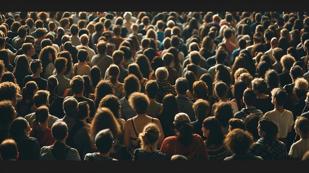 una multitud de personas en un gran auditorio con uno de ellos usando una camisa que dice la palabra en él