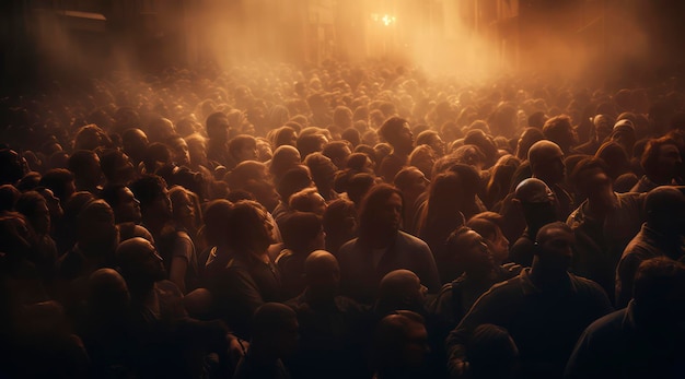 Foto una multitud de personas en una habitación oscura con una luz en la parte superior.