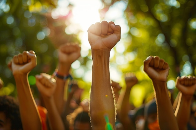 Foto una multitud de personas levantando las manos generativo ai