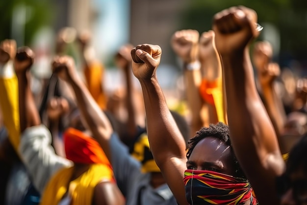 Una multitud de personas con las manos en alto y una de ellas diciendo 'libertad'