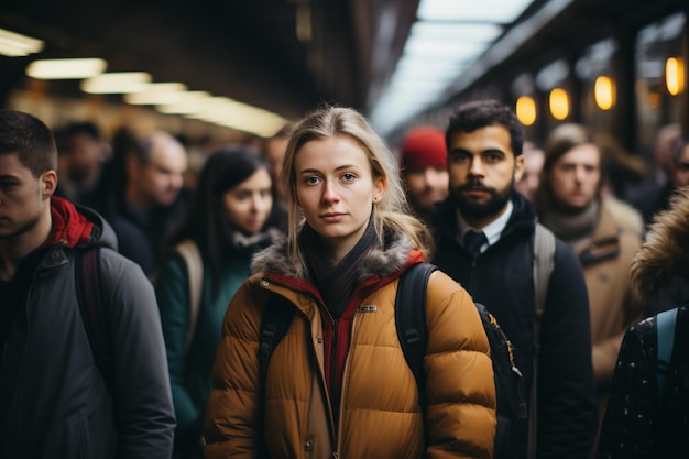 multitud de personas en el metro en la hora pico