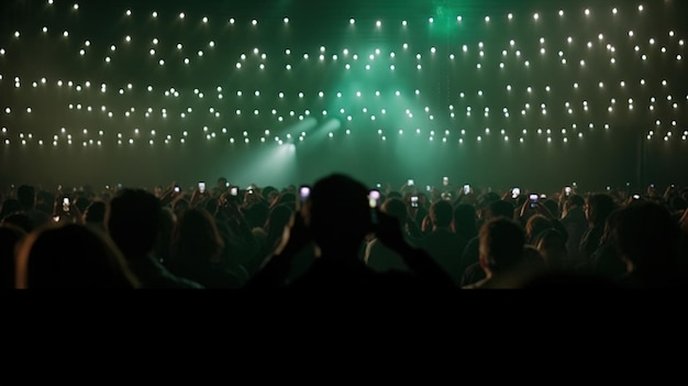 Una multitud de personas mira sus teléfonos en un cine.