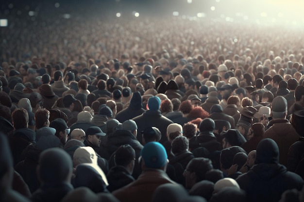 Una multitud de personas en una multitud con uno de ellos con un sombrero azul.