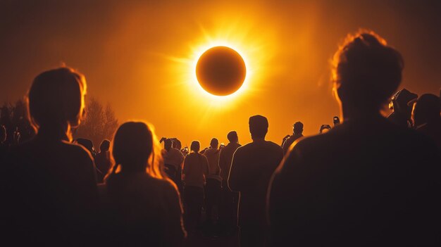 una multitud de personas observa un eclipse solar total