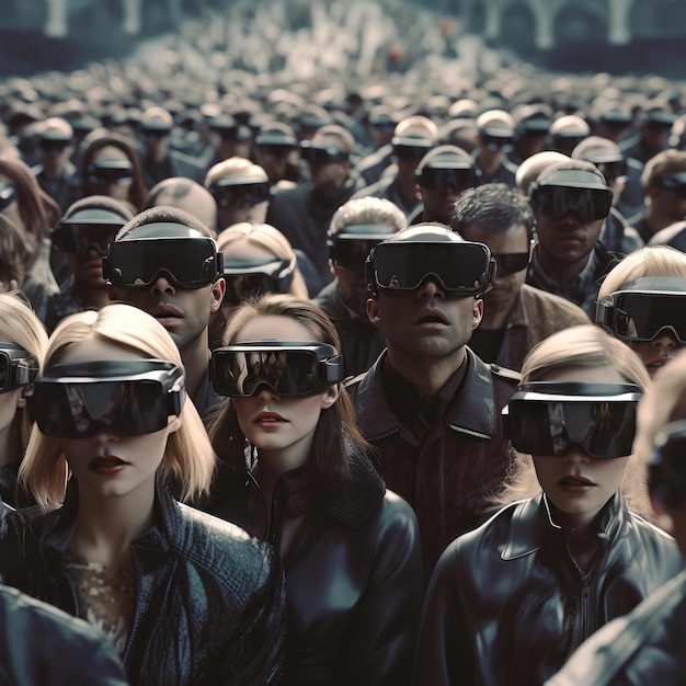 Una multitud de personas que llevan gafas virtuales