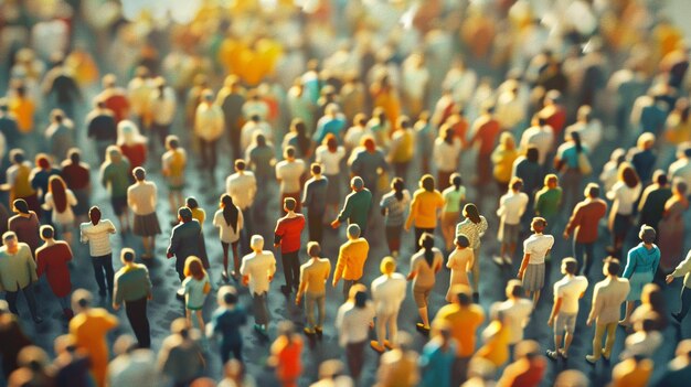 una multitud de personas con una que tiene una camisa roja en él