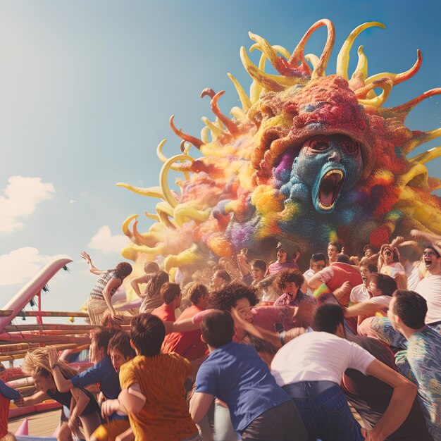 Foto una multitud de personas se reúnen en un desfile de carnaval