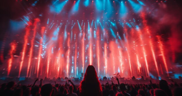 Foto una multitud viendo fuegos artificiales en un concierto