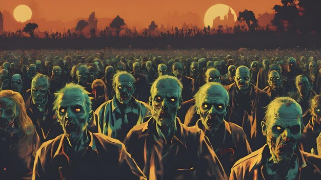 Foto multitud de zombies caminando por la noche concepto de halloween ai generado imagen ai