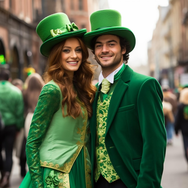 Foto las multitudes a lo largo de la quinta avenida están vestidas de moda con ropa verde para el desfile del día de san patricio.