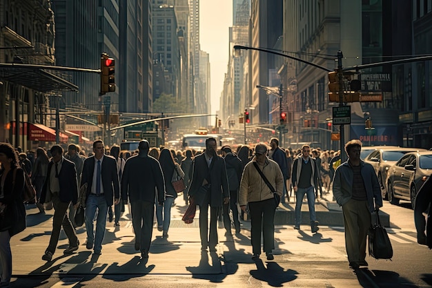 Multitudes de personas caminando por la calle en la ciudad de Nueva York La gente cruza la calle generada por IA