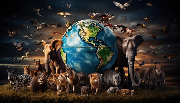 mundo animales salvajes que rodean el globo