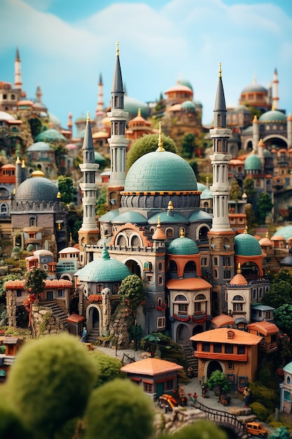 Foto mundo de arcilla miniatura súper lindo un modelo de juguete de una ciudad de estambul incluyendo áreas populares